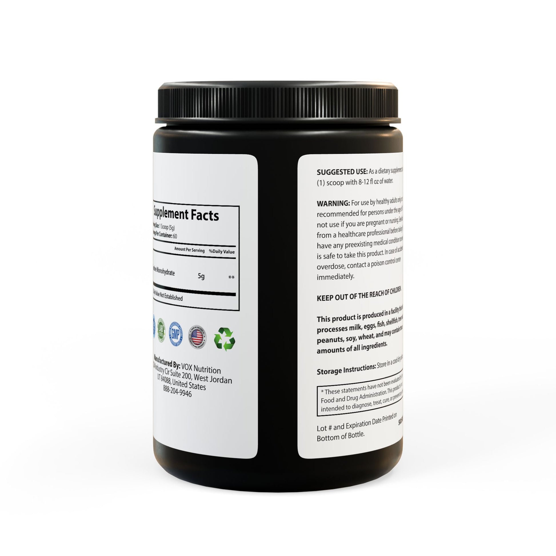 Creatine Monohydrate Supplement, Back Side