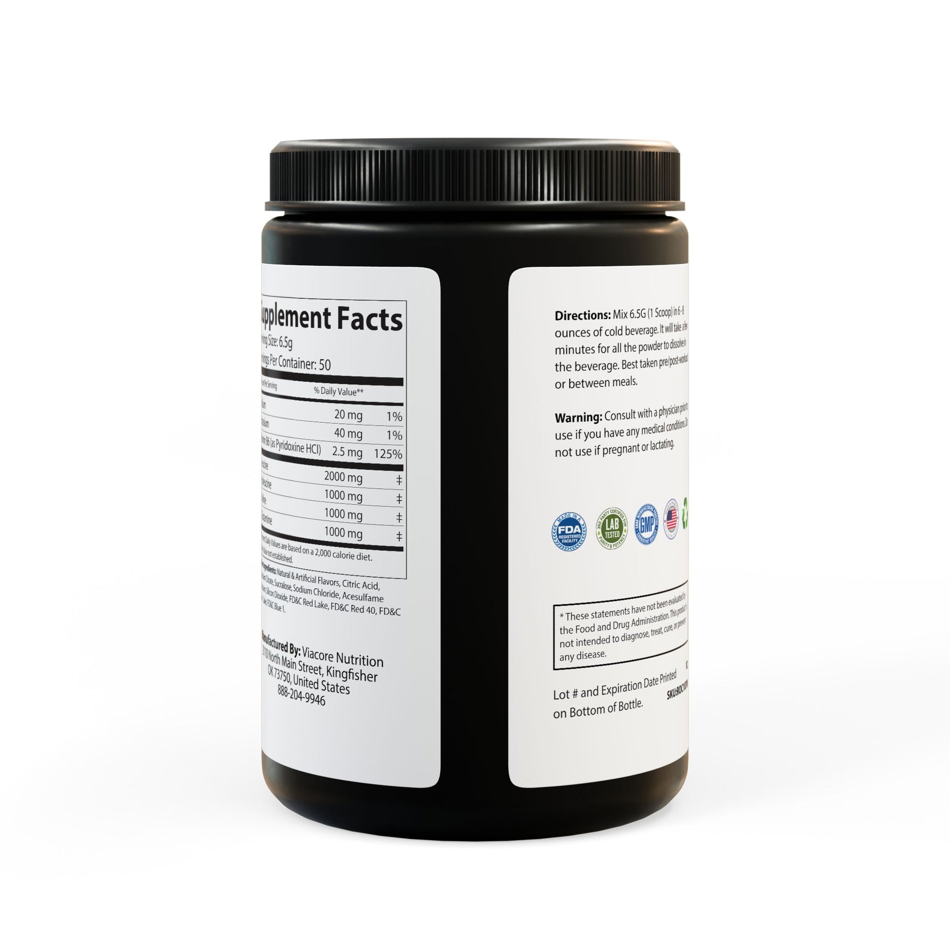 Pure Aminos BCAA Supplement, Back Side