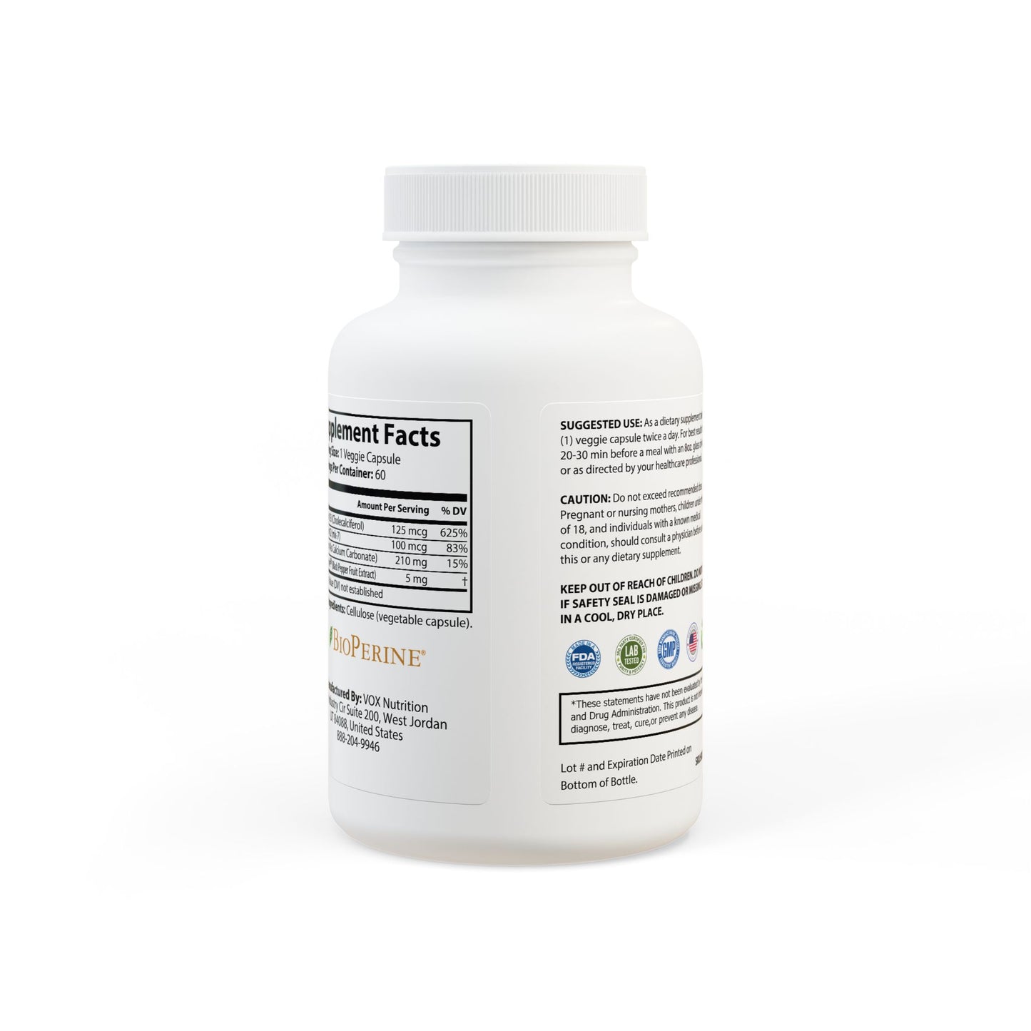 Vitamin K2 + D3 Supplement, Back Side