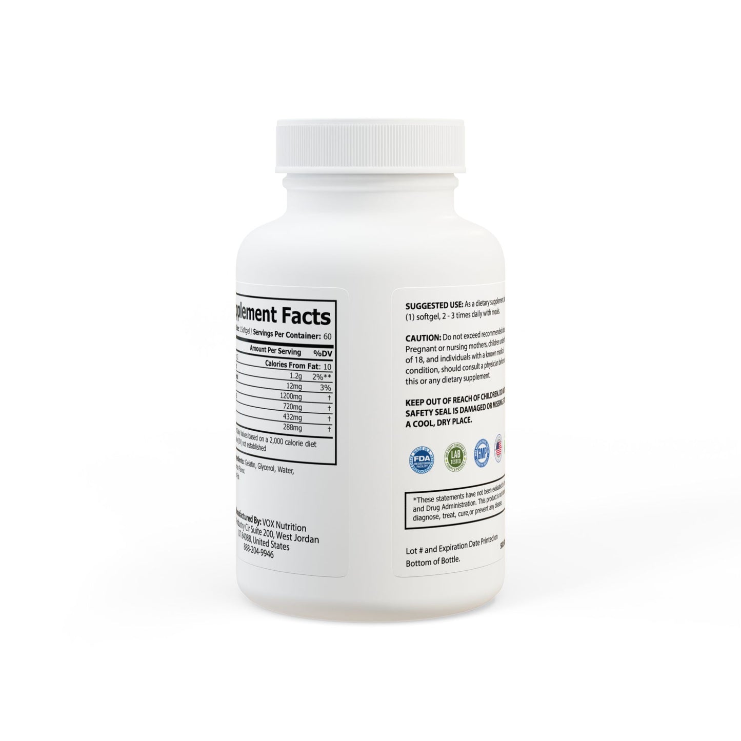 Omega 3 Fish Oil Supplement, Back Side