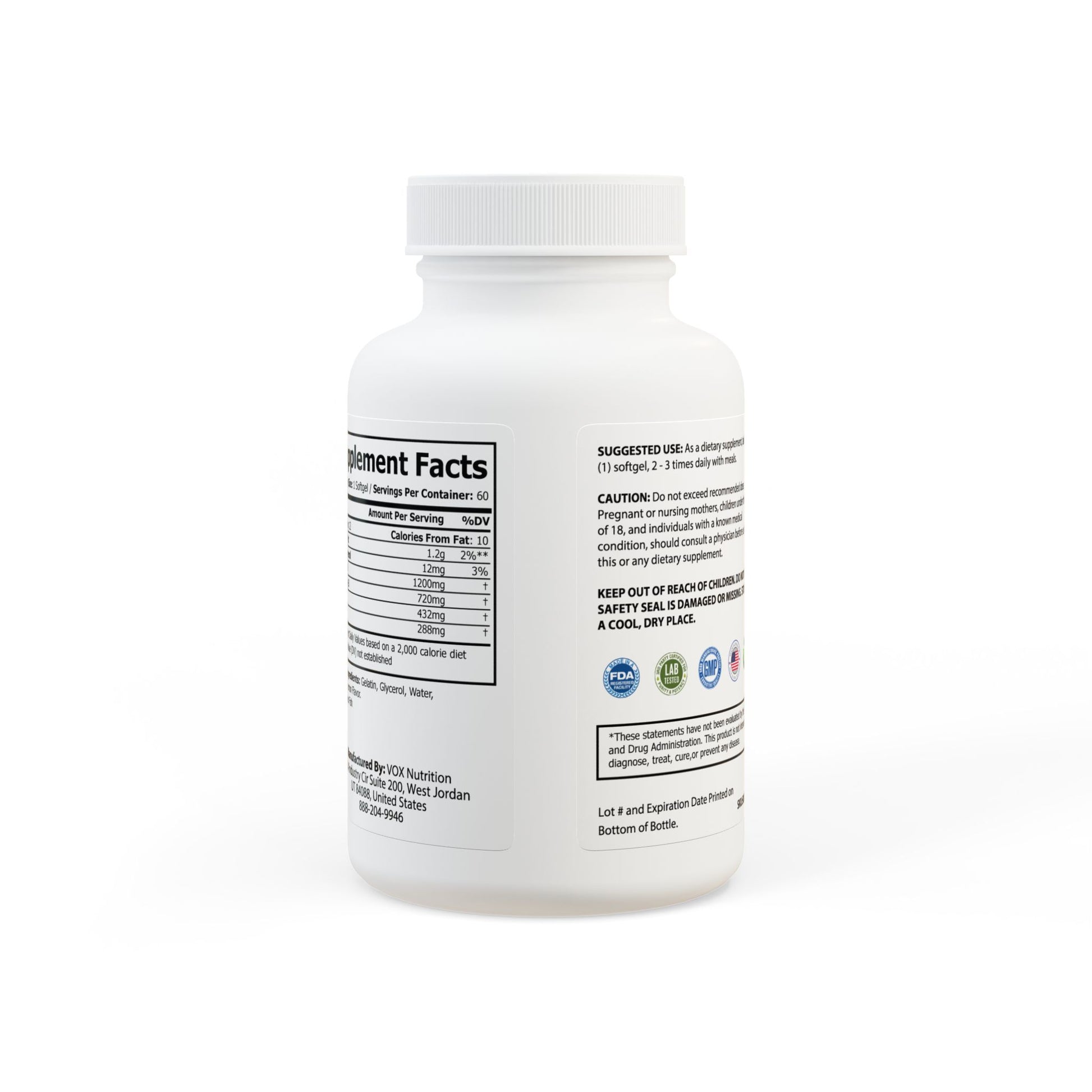 Omega 3 Fish Oil Supplement, Back Side